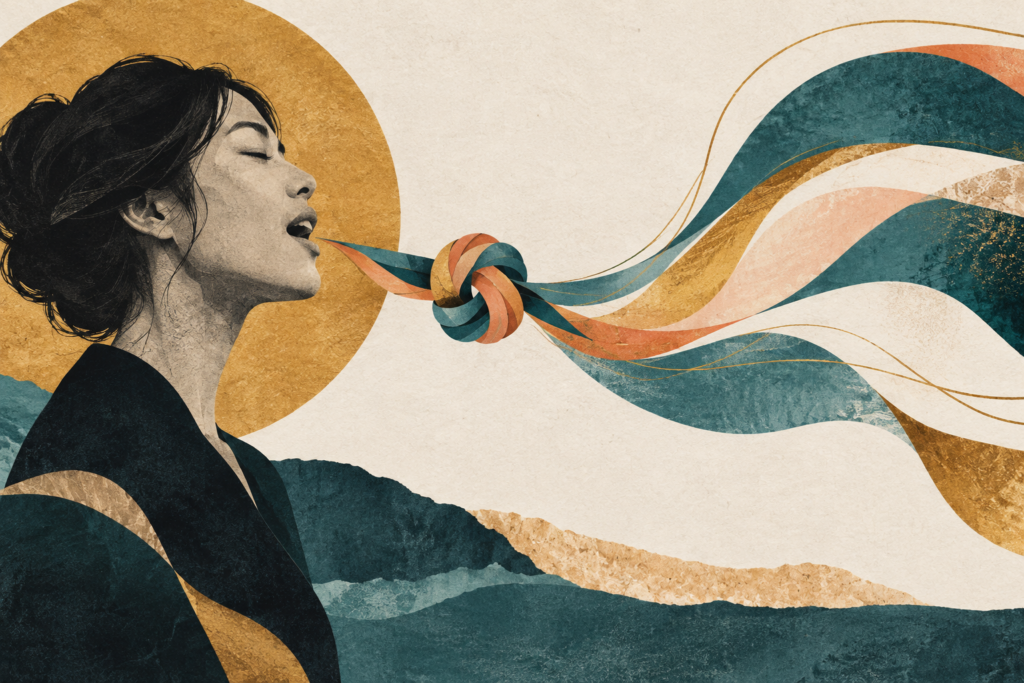 Singer’s flowing voice forms a knot before opening into wider, freer lines.