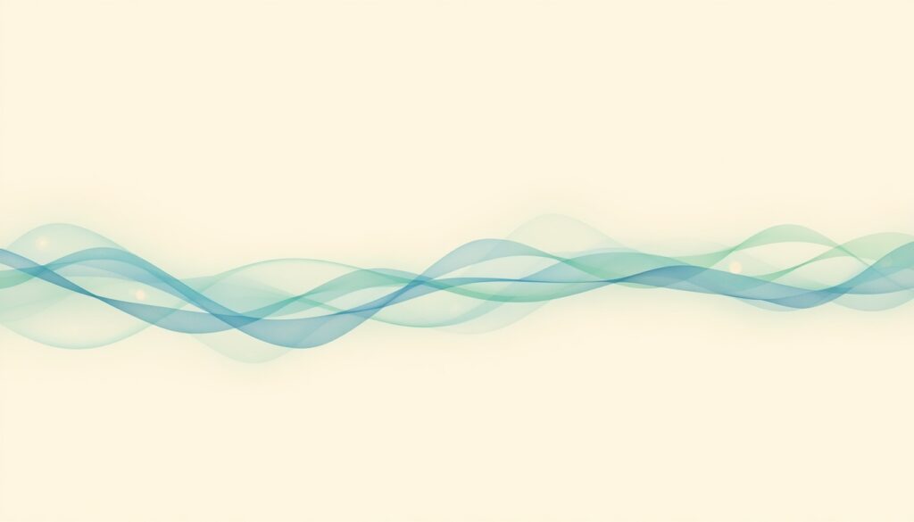 Abstract illustration of a steady blue line flowing across the page with soft points of light, representing a sustained chant with pauses for breath.
